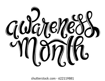 Awareness month hand drawn lettering for braast cancer month. Vector illustration.