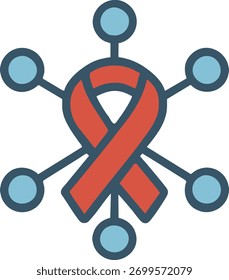 Awareness network connected with red ribbon nodes