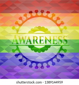 Awareness on mosaic background with the colors of the LGBT flag