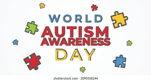 Awareness for people with autism, illustration of autistic support concept, autism symbol, ribbon, heart, puzzle
