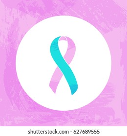 Awareness pink and blue ribbon. Twin to Twin transfusion syndrome, Birth defects, Pregnancy Loss, Sudden Infant Death Syndrome, Premature Birth. Isolated icon. Watercolor painted background