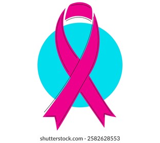 Awareness pink ribbon for breast cancer logo isolated illustration