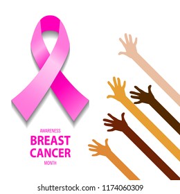 Awareness Pink Ribbon. The International Symbol of the Fight Against Breast Cancer. Vector Illustration.