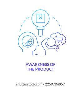 Conciencia del icono de concepto de gradiente azul del producto. Sistema sensorial en la ilustración de línea delgada de ideas abstractas del comportamiento del cliente. Conéctate con los sentidos. Dibujo de contorno aislado. Se usa una fuente Myriad Pro-Bold