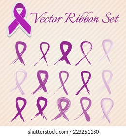 awareness purple ribbons set