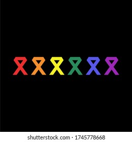 Awareness Rainbow Ribbons  . Realistic Lgbt Ribbons Rainbow