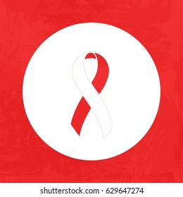 Awareness Red and White ribbon. Aplastic Anemia, Deep Vein Thrombosis, Head and Neck, Oral Cancer, Squamous Cell Carcinoma. Isolated icon. Watercolor painted background