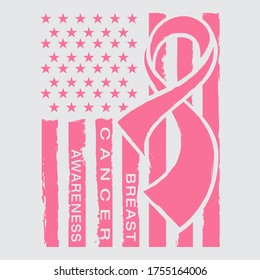 Awareness Ribbon with American Distressed Flag Black US Flag pink,  Breast Cancer awareness  vector