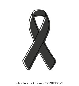 Awareness ribbon. Black outline. Black color. Vector illustration, flat design
