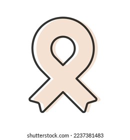Awareness ribbon. Black outline. Cream color. Geometrical shape. Vector illustration, flat design