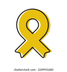 Awareness ribbon. Black outline. Gold color. Geometrical shape. Vector illustration, flat design