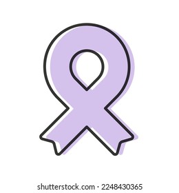 Awareness ribbon. Black outline. Lavender color. All kinds of cancer. Vector illustration, flat design svg