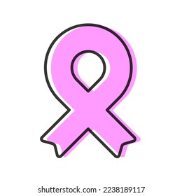 Awareness ribbon. Black outline. Pink color. Breast cancer. Geometrical shape. Vector illustration, flat design