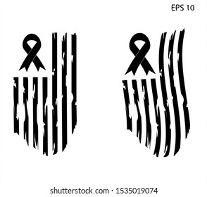 Awareness Ribbon - Breast Cancer awareness American Distressed Flag  Black US Flag