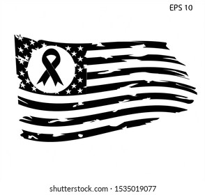 Awareness Ribbon - Breast Cancer awareness American Distressed Flag  Black US Flag