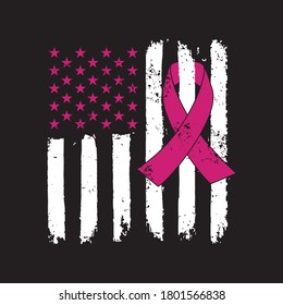 Awareness Ribbon - Breast Cancer awareness American Distressed Flag  vector