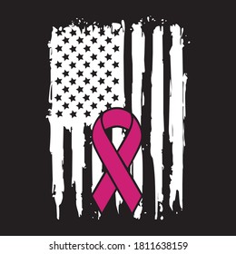 Awareness Ribbon - Breast Cancer awareness American Distressed Flag vector