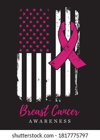 Awareness Ribbon - Breast Cancer awareness American Distressed Flag vector t shirt design