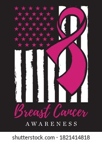 Awareness Ribbon - Breast Cancer awareness American Distressed Flag vector t shirt design