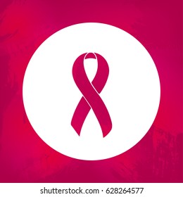 Awareness ribbon. Burgundy. Isolated icon Watercolor painted background