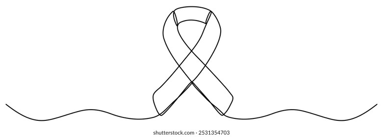 Awareness ribbon continuous line drawing. Breast cancer linear symbol. Vector illustration isolated on white.