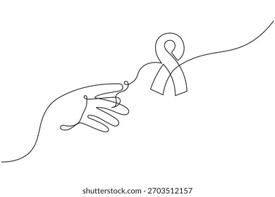 Awareness ribbon continuous line drawing white background outline vector

