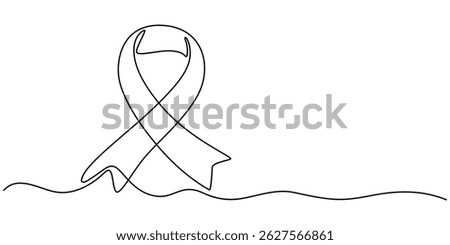 Awareness Ribbon Continuous Line Icon, Red ribbon drawn in one continuous line. Pencil drawing style. World AIDS Day. One line drawing, minimalism. Vector illustration, Long Red ribbon illustration