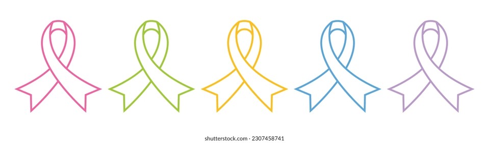 Awareness ribbon cross. Set of breast cancer symbol. Vector illustration in flat design