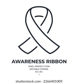 Awareness ribbon editable stroke outline icon isolated on white background flat vector illustration. Pixel perfect. 64 x 64.