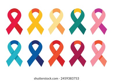 Awareness ribbon editable stroke outline, icon set Vector illustration on white background.