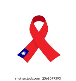Awareness ribbon with flag of Taiwan. Symbol of support isolated on white background.