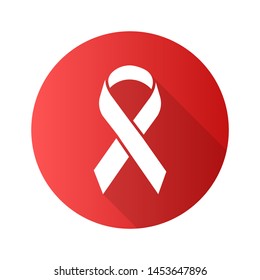 Awareness ribbon flat design long shadow glyph icon. Public awareness to disability, medical conditions and health. Short piece ribbon folded in loop. Vector silhouette illustration