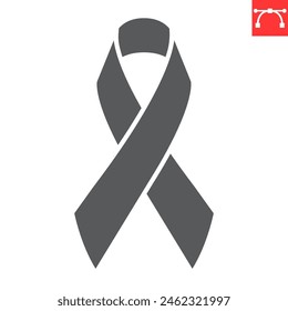 Awareness ribbon glyph icon, world cancer day and support, cancer ribbon vector icon, vector graphics, editable stroke solid sign, eps 10.