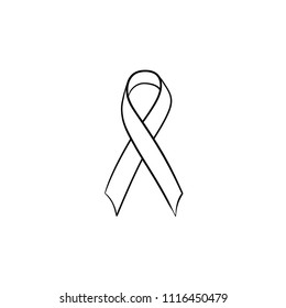 Awareness ribbon hand drawn outline doodle icon. Breast cancer AIDS ribbon. Support and solidarity concept. Vector sketch illustration for print, web and infographics isolated on white background.