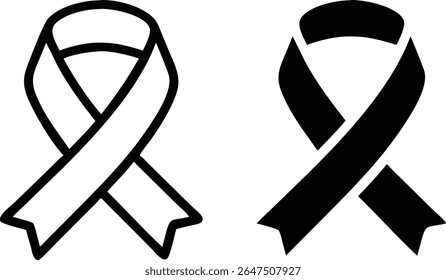 Awareness Ribbon Icon Set – Black and White Support Symbol Vector Illustration