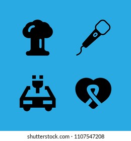 awareness ribbon inside a heart, explosion, electric car and microphone icons vector in sample icon set for web and graphic design