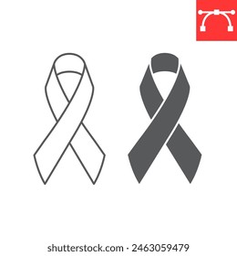 Awareness ribbon line and glyph icon, world cancer day and support, cancer ribbon vector icon, vector graphics, editable stroke outline sign, eps 10.