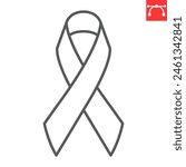 Awareness ribbon line icon, world cancer day and support, cancer ribbon vector icon, vector graphics, editable stroke outline sign, eps 10.