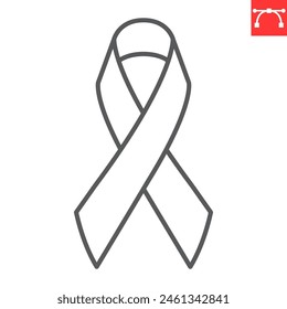 Icono de línea de cinta de reconocimiento, día mundial del cáncer y Asistencia, Vector de cinta de cáncer, gráficos de Vector, signo de contorno de trazo editable, eps 10.