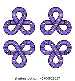 Conjunto de bucles de cinta de conciencia, colección de Formas de infinito púrpura, símbolos de cáncer pancreático, íconos de Asistencia, caridad médica, paquete de Vector
