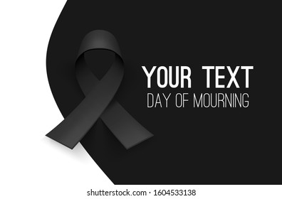 Awareness ribbon. Mourning and melanoma symbol. Black background, backdrop. Templates for placards, banners, flyers, presentations, reports, invitation, posters, brochure, voucher discount. EPS