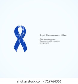 Awareness Ribbon. Painted. Royal Blue. Child Abuse, Transverse Myelitis, Syringomyelia. Isolated Icon. List Of Meanings, Symbol, Name Of Color.