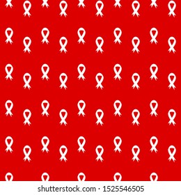 Awareness Ribbon seamless pattern to World AIDS Day - 1st December. Vector HIV medical white symbol isolated on red background. 