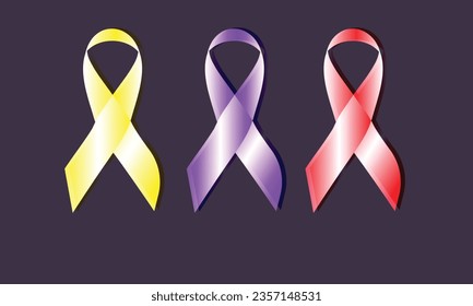Awareness Ribbon set in different color. health, cancer, disease, Vector illustration.