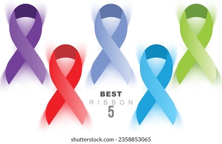 Awareness Ribbon set in different color. health, cancer, disease, Vector illustration.