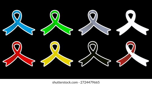 Cinta de la conciencia fijada en múltiples Colores sobre fondo negro
