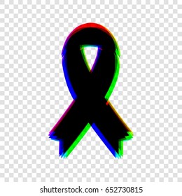 Awareness ribbon sign. Vector. Black icon with red-green-blue contours on transparent background.
