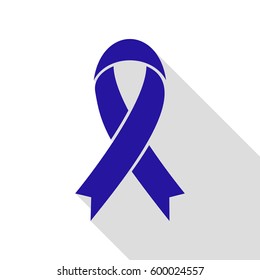 Awareness ribbon sign. Vector. Blue icon with flat style shadow path on white background.