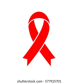 Awareness ribbon sign. Vector. Red icon on white background. Isolated.