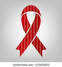 Awareness ribbon sign. Vector. Vertically divided icon with colors from reddish gradient in gray background with light in center.
